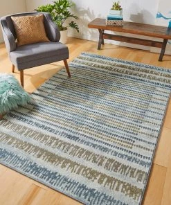 Mohawk All Area Rugs And Runners Stripes Cream/Gold And Blue/Grey Soft Area Rug