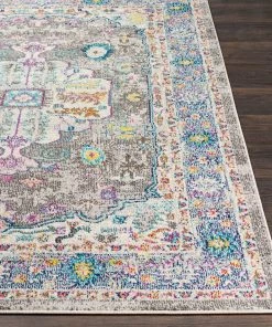 Mourad Charcoal Vintage Distressed Medallion Charcoal Multi-Color Vintage Distressed Area Rug