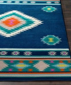 Nurzhan Southwestern Southwestern Navy Blue Teal Area Rug