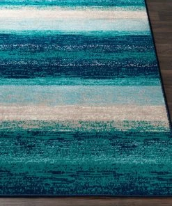 Nurzhan Teal Contemporary All Area Rugs And Runners Contemporary Striped Teal Aqua Blue Cream Area Rug