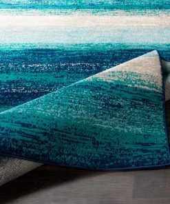 Nurzhan Teal Contemporary All Area Rugs And Runners Contemporary Striped Teal Aqua Blue Cream Area Rug