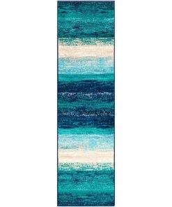 Nurzhan Teal Contemporary All Area Rugs And Runners Contemporary Striped Teal Aqua Blue Cream Area Rug