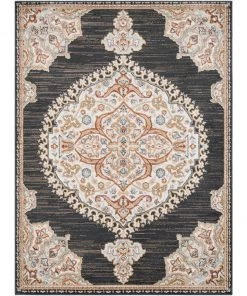 OPVM Vintage Medallion Black Tan Brown Area Rug