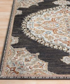 OPVM Vintage Medallion Black Tan Brown Area Rug