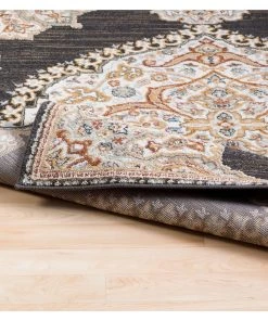 OPVM Vintage Medallion Black Tan Brown Area Rug