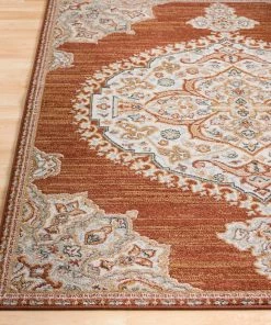 OPVM Vintage Medallion Burnt Orange Beige Ivory Area Rugs