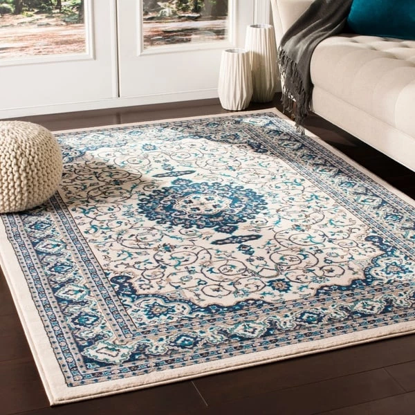 Phaenna Traditional Medallion Ivory Navy Blue Area Rug 1 Phaenna Traditional Medallion Ivory Navy Blue Area Rug