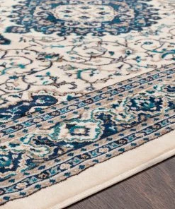 Phaenna Traditional Medallion Ivory Navy Blue Area Rug 9 Phaenna Traditional Medallion Ivory Navy Blue Area Rug