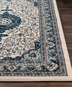 Phaenna Traditional Medallion Ivory Navy Blue Area Rug