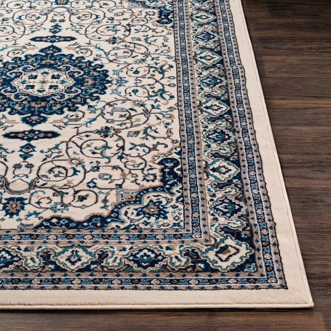 Phaenna Traditional Medallion Ivory Navy Blue Area Rug 2 Phaenna Traditional Medallion Ivory Navy Blue Area Rug