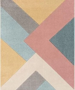 Well Woven Modern Geometric Triangle Pattern Multi Distressed High-Low Area Rug