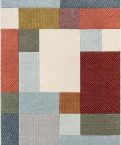 WW Addy Mid-Century Modern Geometric Squares Multi Distressed High-Low Rug All Area Rugs And Runners