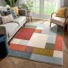 WW Addy Mid-Century Modern Geometric Squares Multi Distressed High-Low Rug All Area Rugs And Runners