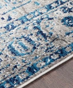 Reimes Blue & Gray Distressed Traditional Traditional Distressed Persian Pattern Sky Blue Light Gray Soft Area Rug