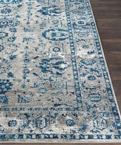 Reimes Blue & Gray Distressed Traditional Traditional Distressed Persian Pattern Sky Blue Light Gray Soft Area Rug