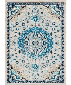 Ruba Traditional Medium Grey Traditional Floral Medallion Ivory Grey Blue Brown Area Rug