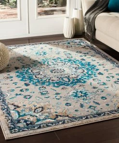Ruba Traditional Medium Grey Traditional Floral Medallion Ivory Grey Blue Brown Area Rug