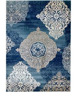 WW All Area Rugs And Runners Traditional Floral Navy Blue White Area Rugs