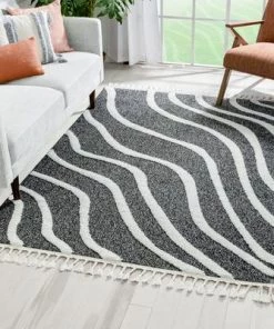 Well Woven Contemporary Coastal Geometric Black High-Low Textured Soft Area Rug All Area Rugs And Runners