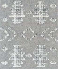 Well Woven Tribal Geometric Pattern Ivory High-Low Textured Soft Area Rug