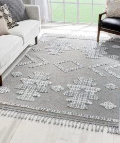 Well Woven Tribal Geometric Pattern Ivory High-Low Textured Soft Area Rug