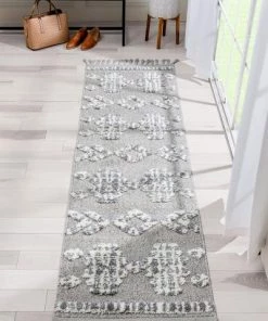 Well Woven Tribal Geometric Pattern Ivory High-Low Textured Soft Area Rug