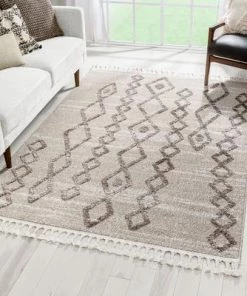 Well Woven Moroccan Diamond Pattern Ivory/Brown High-Low Textured Soft Area Rug All Area Rugs And Runners
