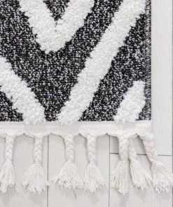 Well Woven Moroccan Lattice Trellis Black High-Low Textured Soft Area Rug All Area Rugs And Runners