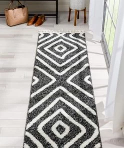 Well Woven Moroccan Lattice Trellis Black High-Low Textured Soft Area Rug All Area Rugs And Runners