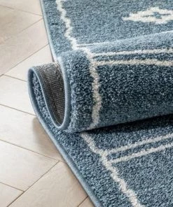 Well Woven Moroccan Tribal Diamond Pattern Blue Soft Area Rug