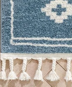 Well Woven Moroccan Tribal Diamond Pattern Blue Soft Area Rug