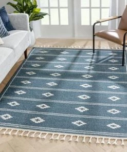 Well Woven Moroccan Tribal Diamond Pattern Blue Soft Area Rug