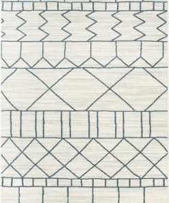 Well Woven Nordic Tribal Geometric Pattern Ivory Blue Soft AreaRug All Area Rugs And Runners