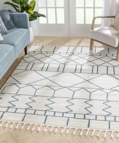 Well Woven Nordic Tribal Geometric Pattern Ivory Blue Soft AreaRug All Area Rugs And Runners