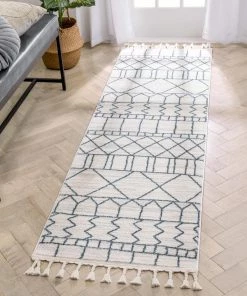Well Woven Nordic Tribal Geometric Pattern Ivory Blue Soft AreaRug All Area Rugs And Runners