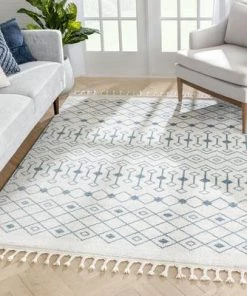Well Woven Nordic Tribal Trellis Pattern Light Blue Ivory Soft Area Rug
