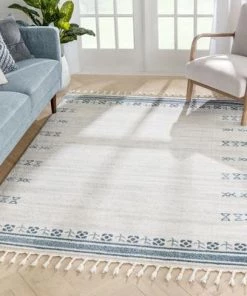 Well Woven Nordic Tribal Ivory Blue Area Rug