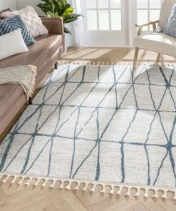 Well Woven Nordic Geometric Pattern Blue Ivory Area Rug All Area Rugs And Runners