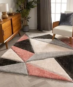 WW Venice Blush Modern Geometric 3D Textured Shag Rug All Area Rugs And Runners