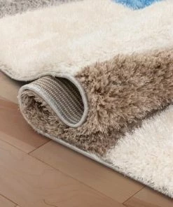 Modern Rugs And Decor Modern Geometric Boxes Shag Light Blue 3D Textured Thick & Soft Shag Area Rug All Area Rugs And Runners