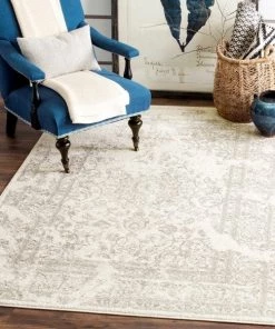 FAS Luxurious Vintage Ivory Silver Area Rugs