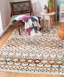 WRG Modern Moroccan Pattern Ivory Multi-Color Area Rug All Area Rugs And Runners