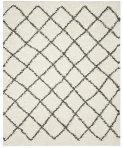 FAS Luxurious Ivory And Dark Grey/Gray Area Rug Shags
