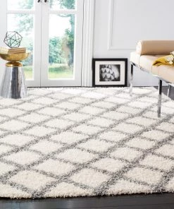 FAS All Area Rugs And Runners Ivory Grey Soft Plush Area Rug Shag