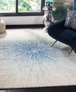 FAS Contemporary Burst Pattern Royal Ivory Soft Area Rugs