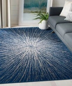 FAS All Area Rugs And Runners Contemporary Burst Pattern Navy Ivory Soft Area Rugs