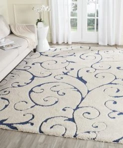 FAS All Area Rugs And Runners Premium Swirl Thick Plush Cream Blue Shag Rug