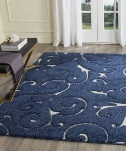 FAS Premium Swirl Thick Plush Blue Area Shag Rug
