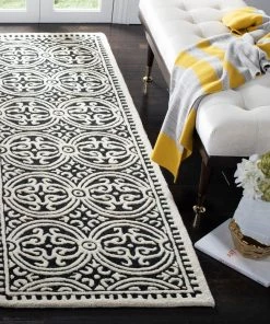 FAS All Area Rugs And Runners Handcrafted Geometric Black Ivory Premium Wool Soft Area Rug