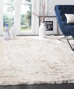FAS All Area Rugs And Runners Premium Handmade Silken Ivory Plush Shag Area Rug